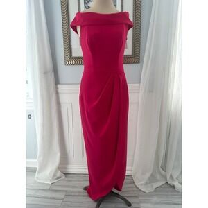 XSCAPE Size 4 Fuchsia Off Shoulder Foldover Neckline Gown NWT